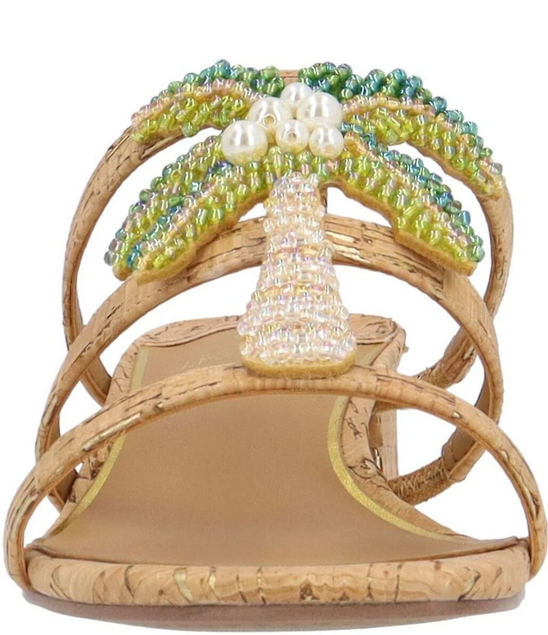 J. Renee Palmeto Cork Beaded Palm Tree Slide Sandals