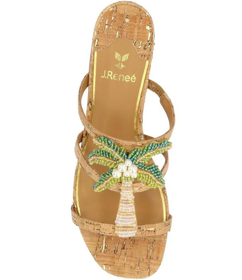 J. Renee Palmeto Cork Beaded Palm Tree Slide Sandals