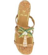 J. Renee Palmeto Cork Beaded Palm Tree Slide Sandals