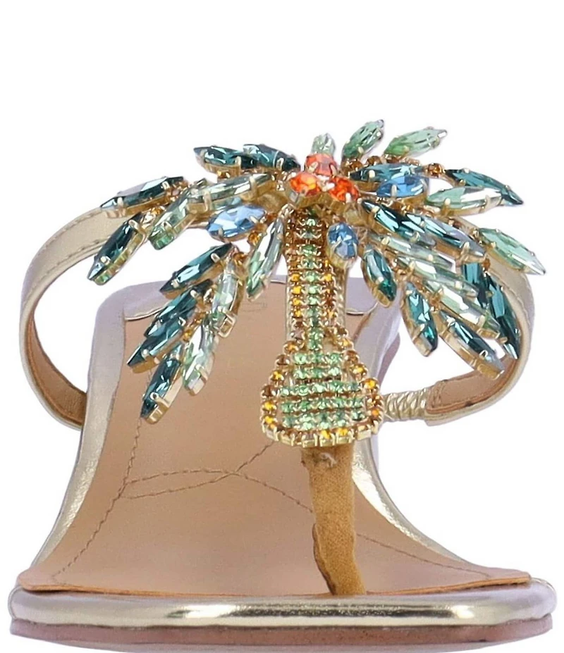 J. Renee Palmy Metallic Jewel Palm Tree Ornament Thong Sandals
