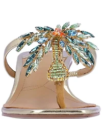 J. Renee Palmy Metallic Jewel Palm Tree Ornament Thong Sandals