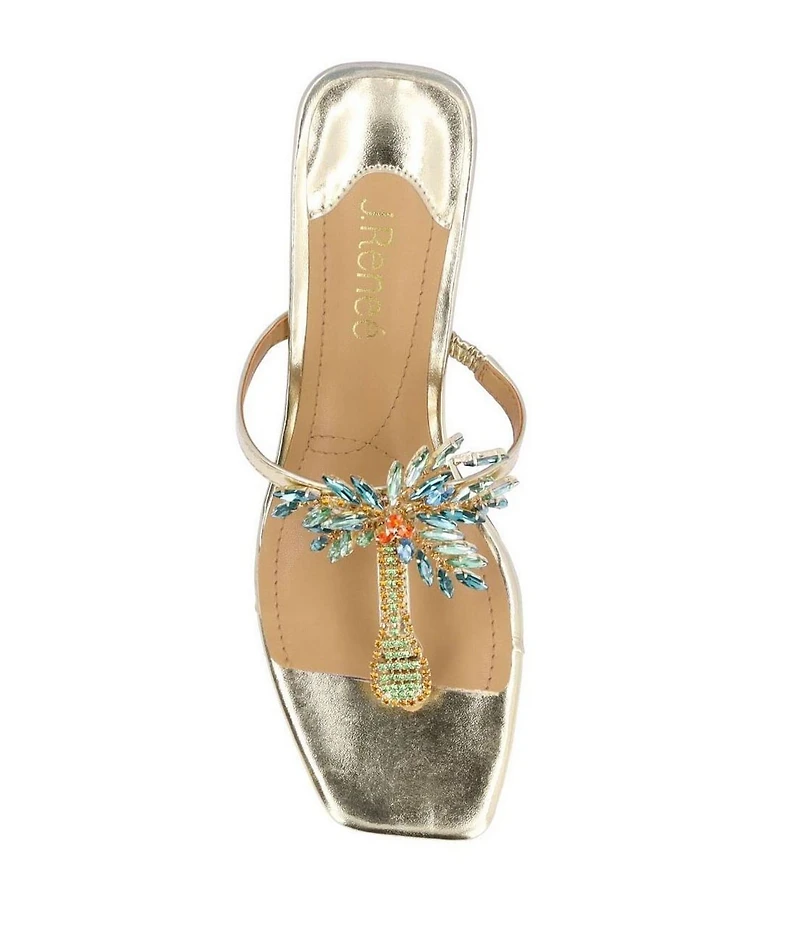J. Renee Palmy Metallic Jewel Palm Tree Ornament Thong Sandals