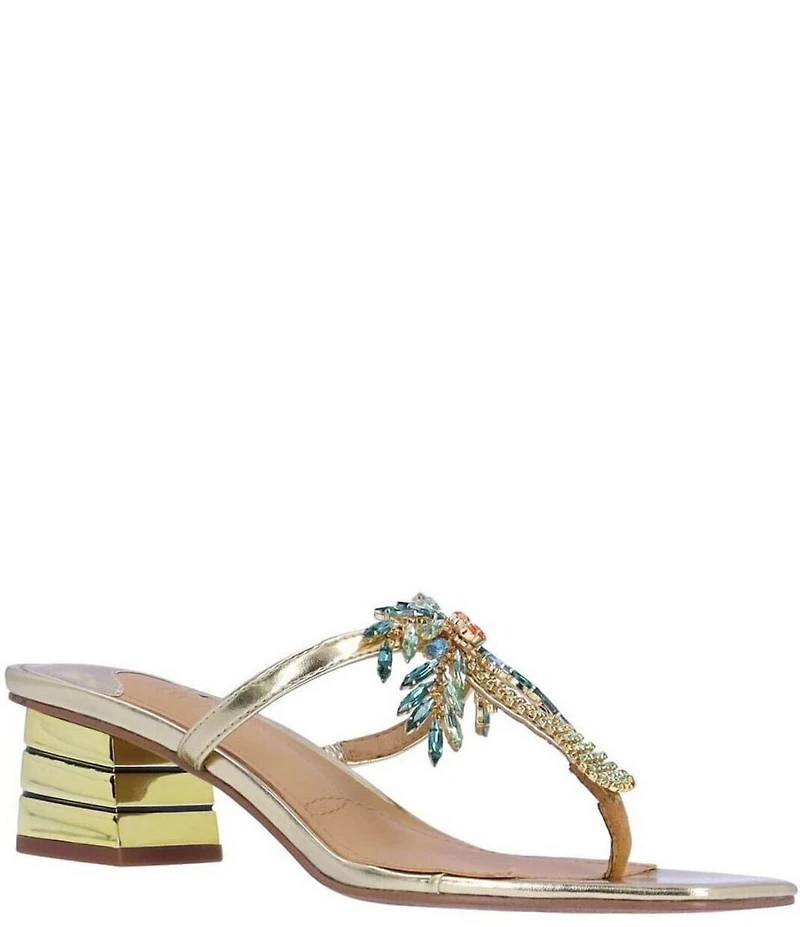 J. Renee Palmy Metallic Jewel Palm Tree Ornament Thong Sandals