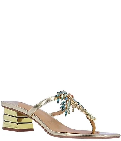 J. Renee Palmy Metallic Jewel Palm Tree Ornament Thong Sandals