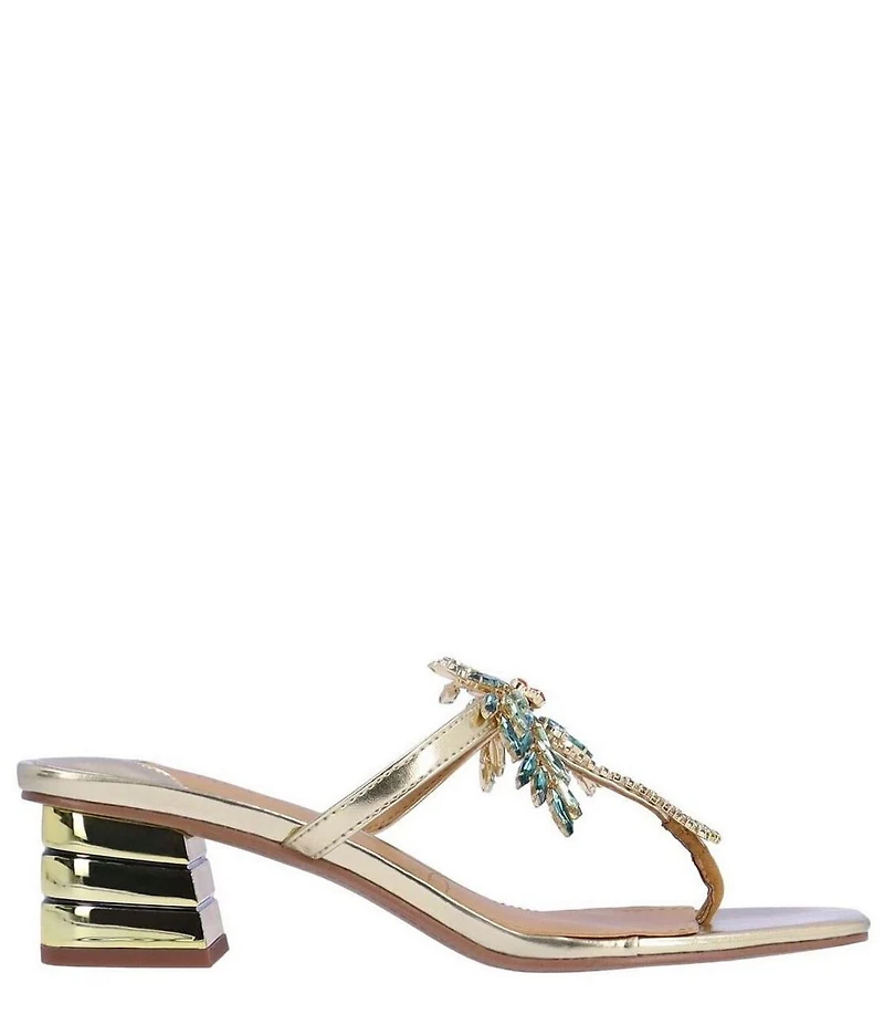 J. Renee Palmy Metallic Jewel Palm Tree Ornament Thong Sandals