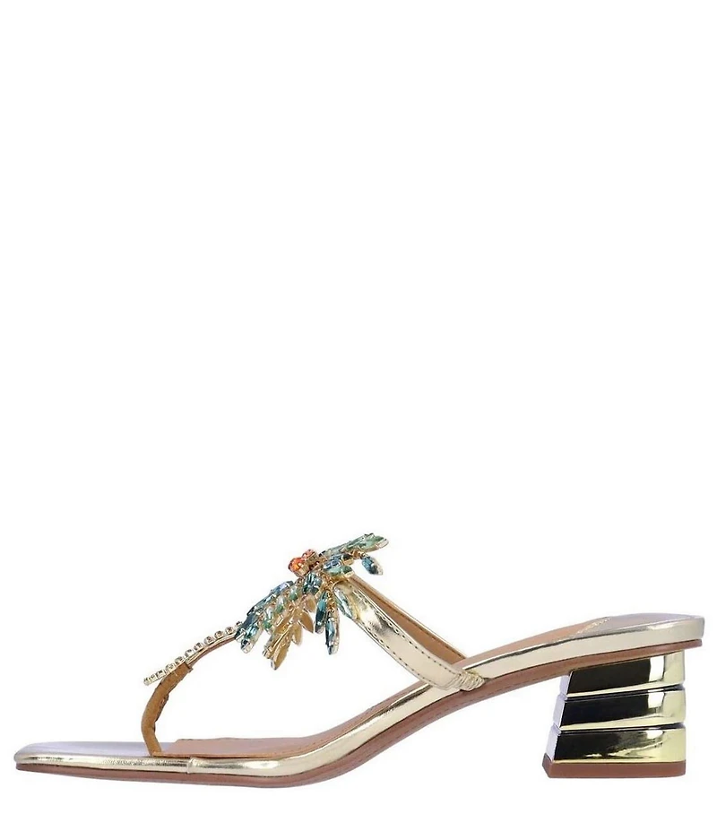 J. Renee Palmy Metallic Jewel Palm Tree Ornament Thong Sandals