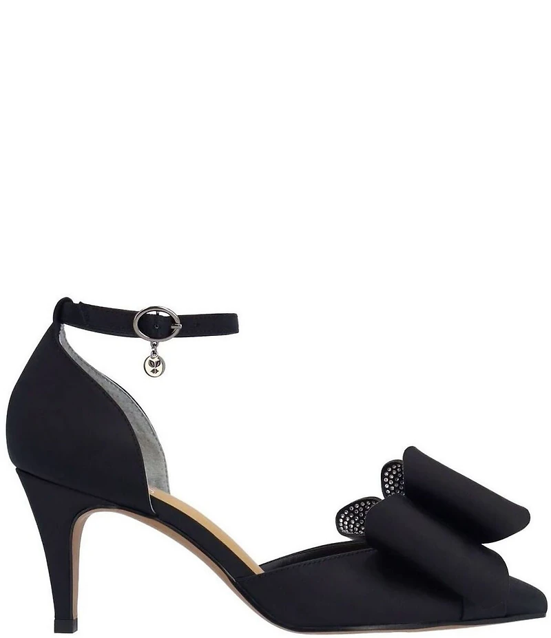 J. Renee Pammie Satin Ankle Strap Bow Pumps