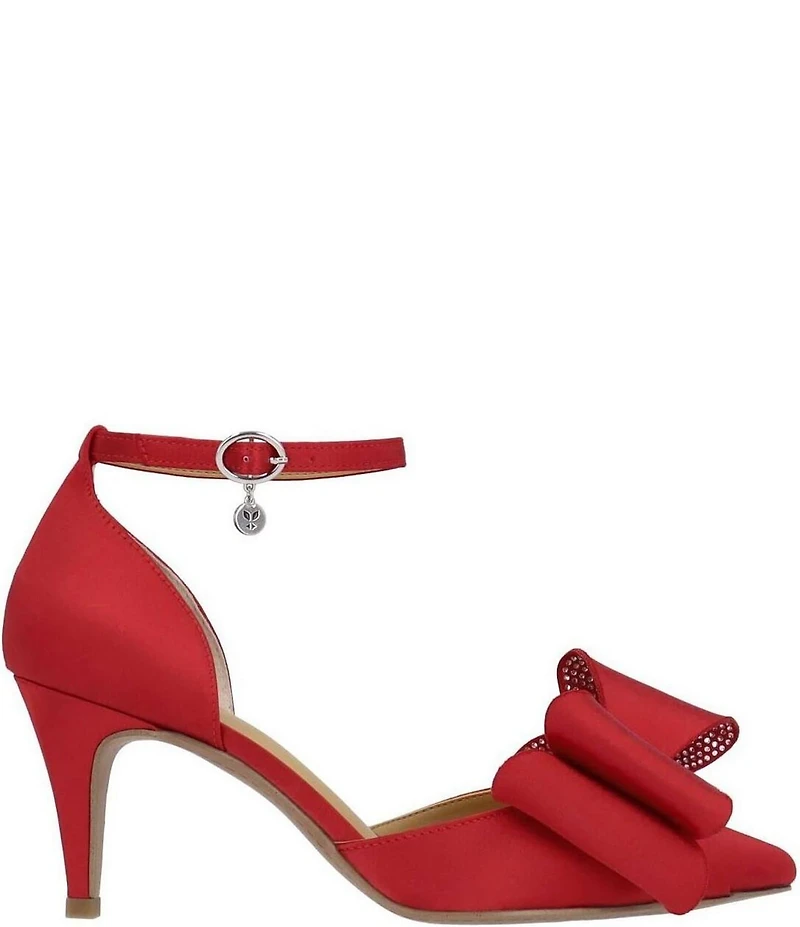 J. Renee Pammie Satin Ankle Strap Bow Pumps