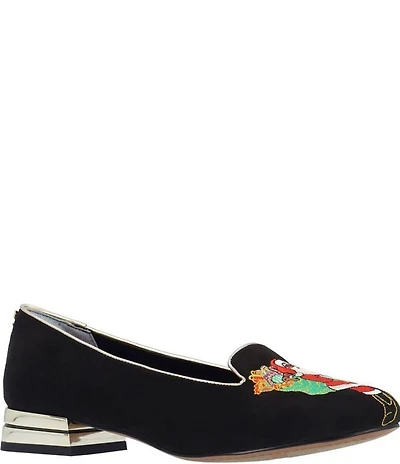 J. Renee Perenoel Santa Embroidered Suede Block Heel Pumps