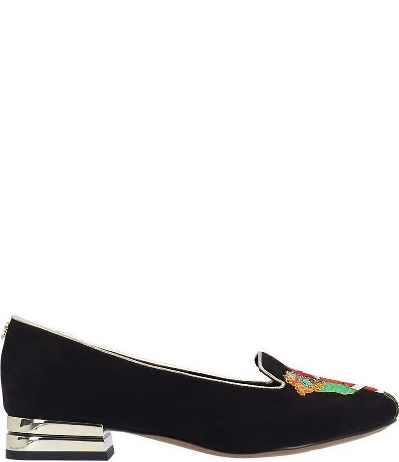 J. Renee Perenoel Santa Embroidered Suede Block Heel Pumps