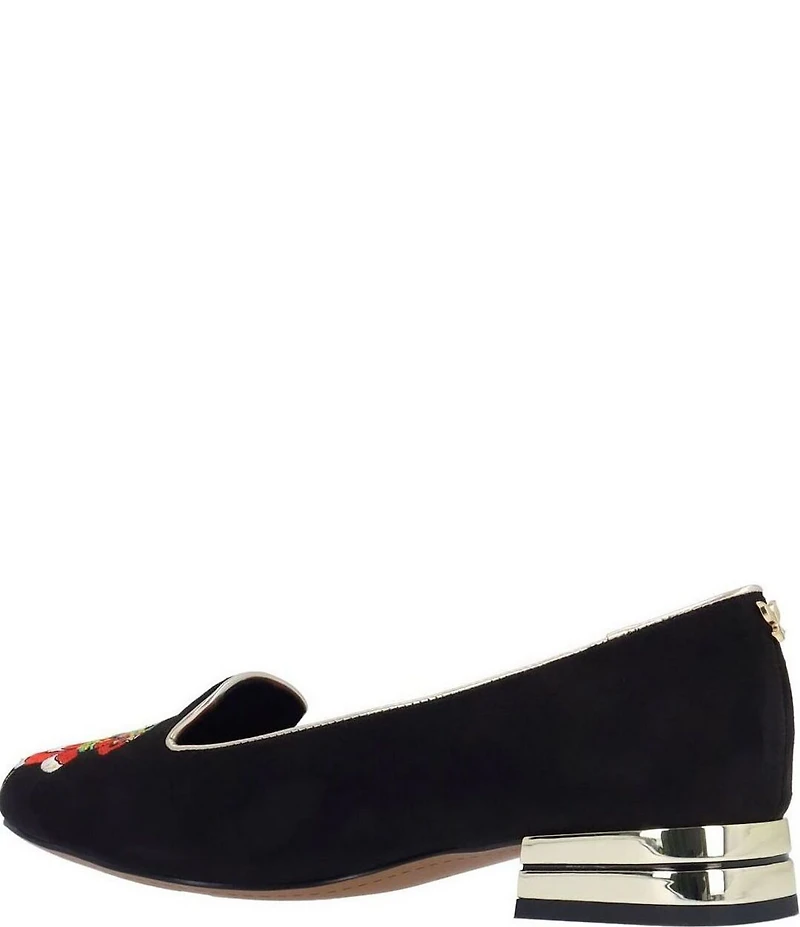 J. Renee Perenoel Santa Embroidered Suede Block Heel Pumps