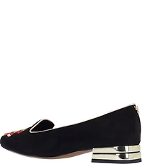 J. Renee Perenoel Santa Embroidered Suede Block Heel Pumps
