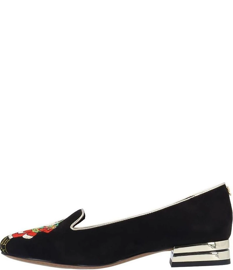 J. Renee Perenoel Santa Embroidered Suede Block Heel Pumps