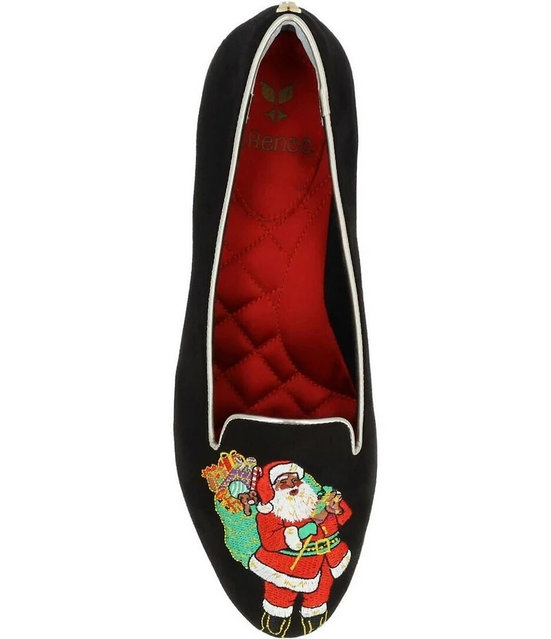 J. Renee Perenoel Santa Embroidered Suede Block Heel Pumps