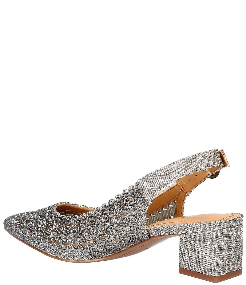 J. Renee Pranil Glitter Fabric Rhinestone Block Heel Sling Pumps