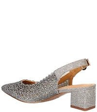 J. Renee Pranil Glitter Fabric Rhinestone Block Heel Sling Pumps