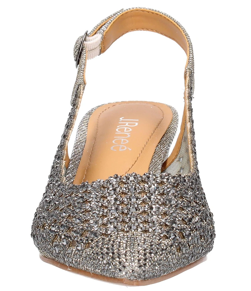 J. Renee Pranil Glitter Fabric Rhinestone Block Heel Sling Pumps