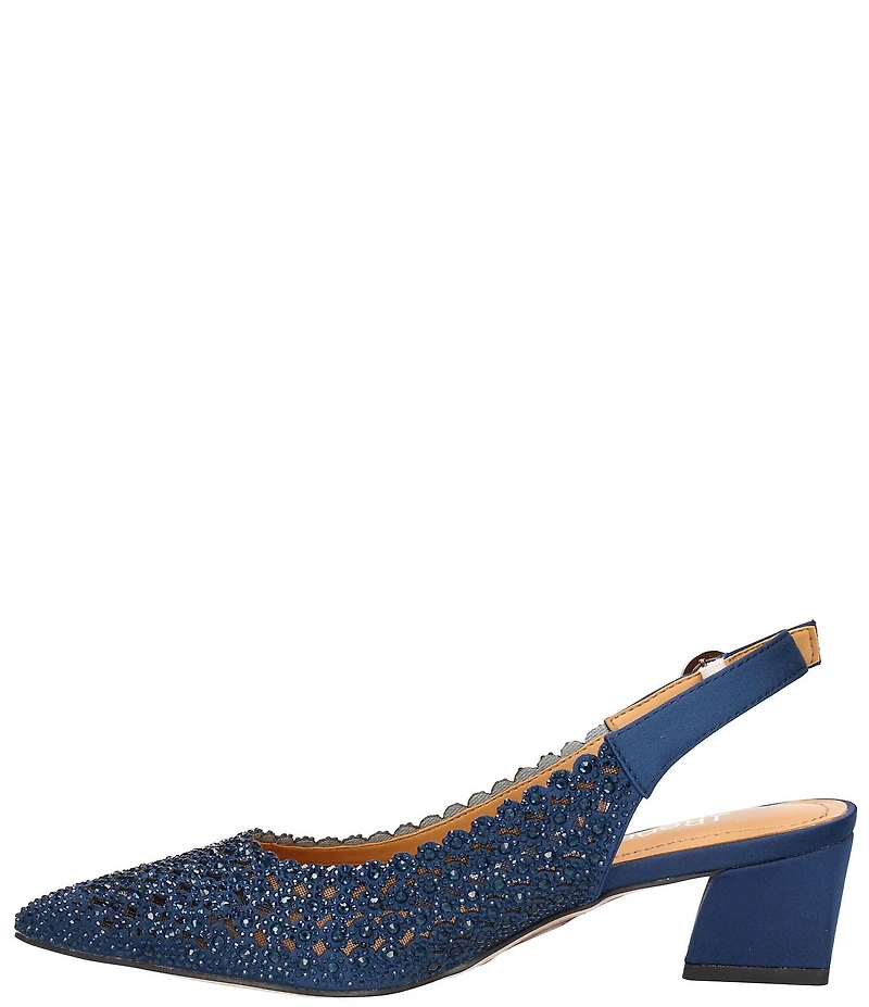 J. Renee Pranil Satin Rhinestone Block Heel Slingback Pumps