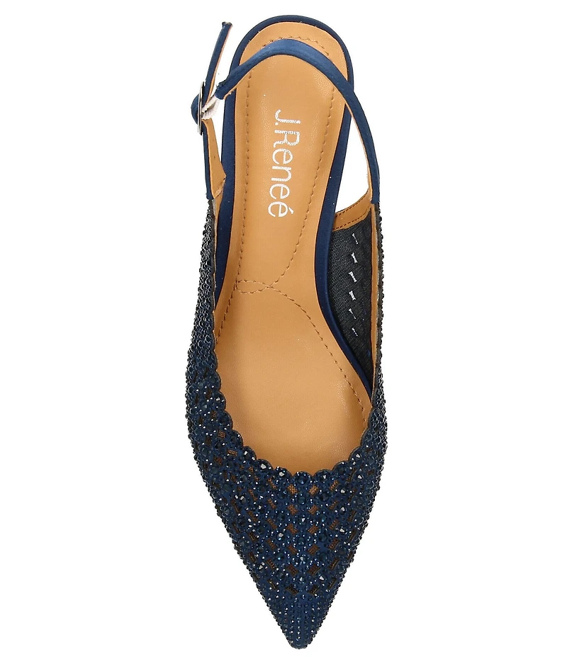 J. Renee Pranil Satin Rhinestone Block Heel Slingback Pumps