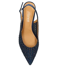 J. Renee Pranil Satin Rhinestone Block Heel Slingback Pumps