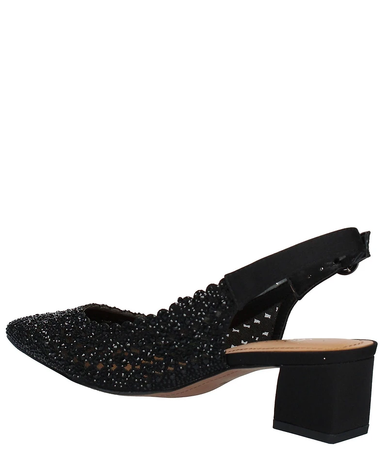 J. Renee Pranil Satin Rhinestone Block Heel Slingback Pumps