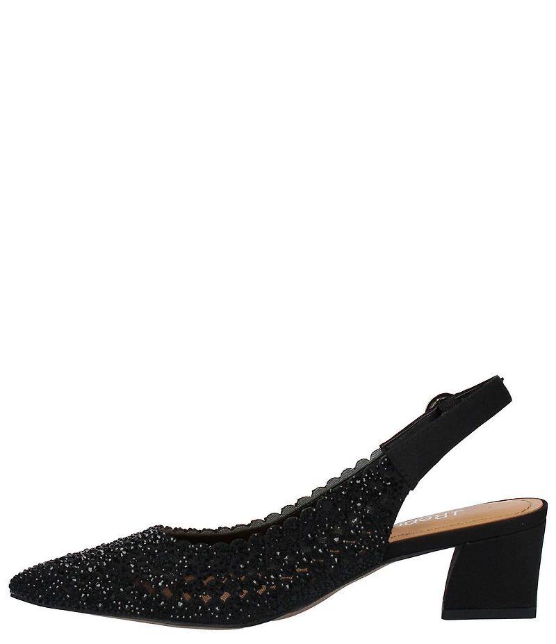 J. Renee Pranil Satin Rhinestone Block Heel Slingback Pumps