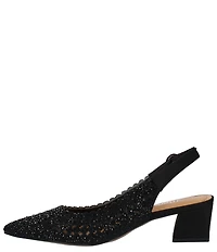 J. Renee Pranil Satin Rhinestone Block Heel Slingback Pumps