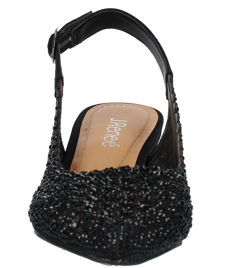 J. Renee Pranil Satin Rhinestone Block Heel Slingback Pumps