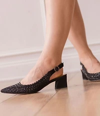 J. Renee Pranil Satin Rhinestone Block Heel Slingback Pumps