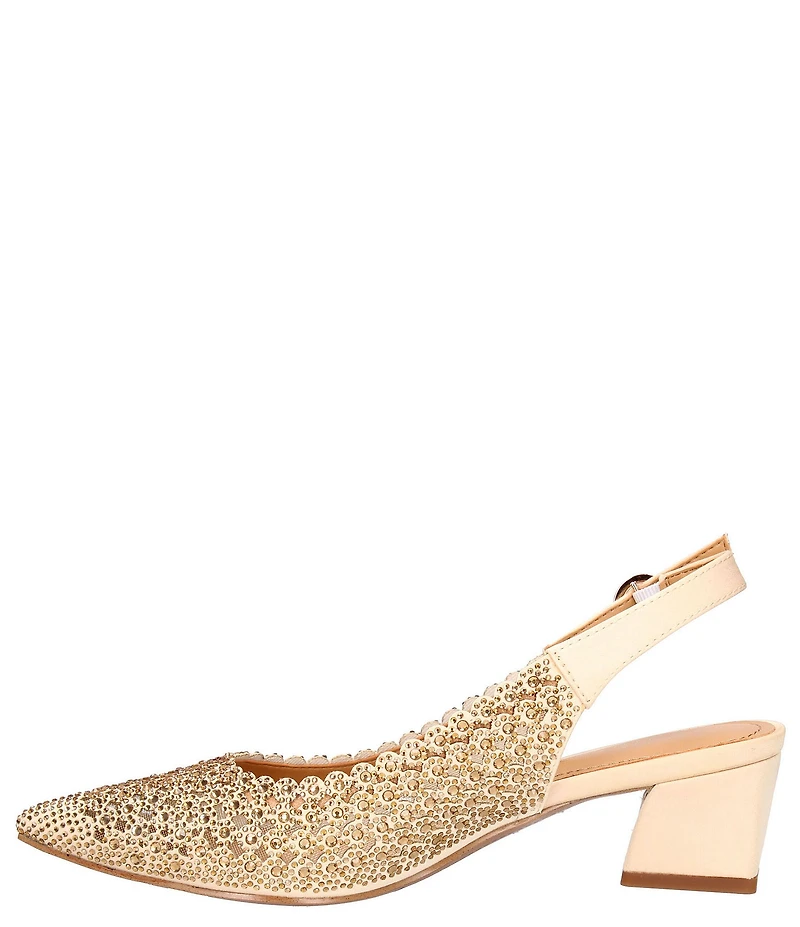 J. Renee Pranil Satin Rhinestone Block Heel Slingback Pumps