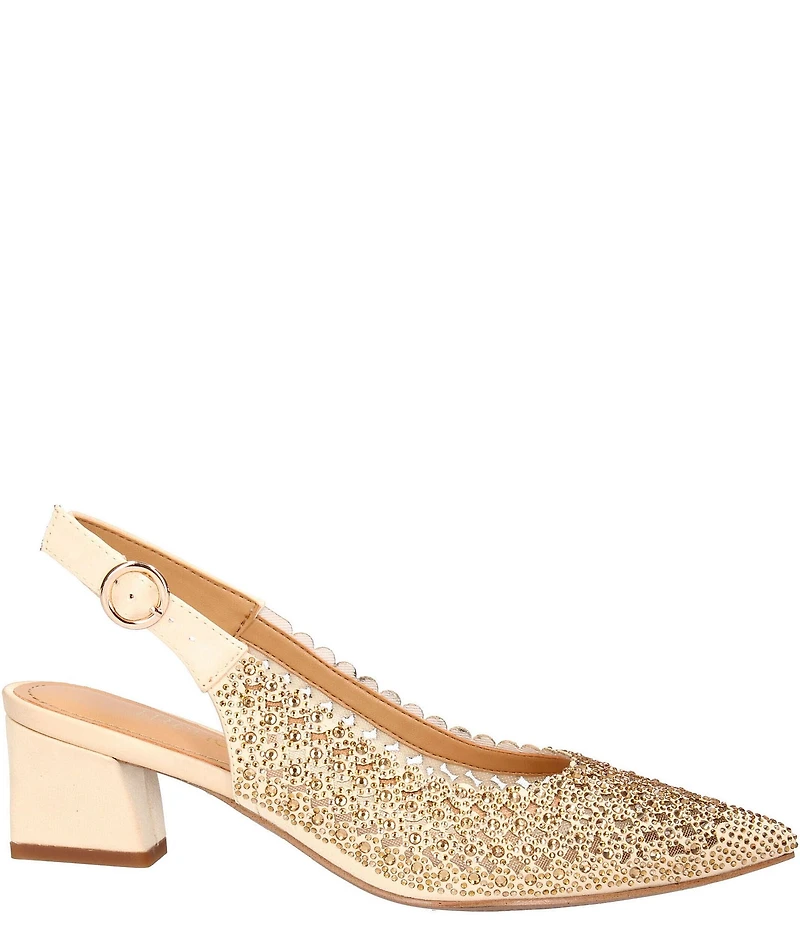 J. Renee Pranil Satin Rhinestone Block Heel Slingback Pumps