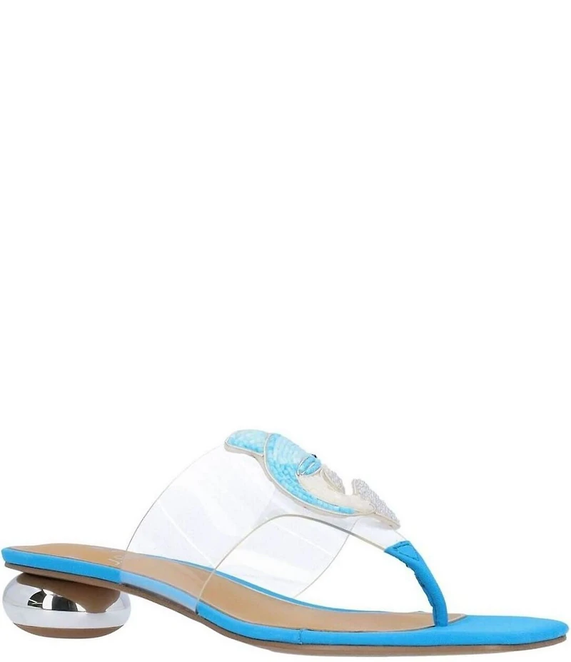 J. Renee Rhinestone Dolphin Clear Vinyl Thong Sandals