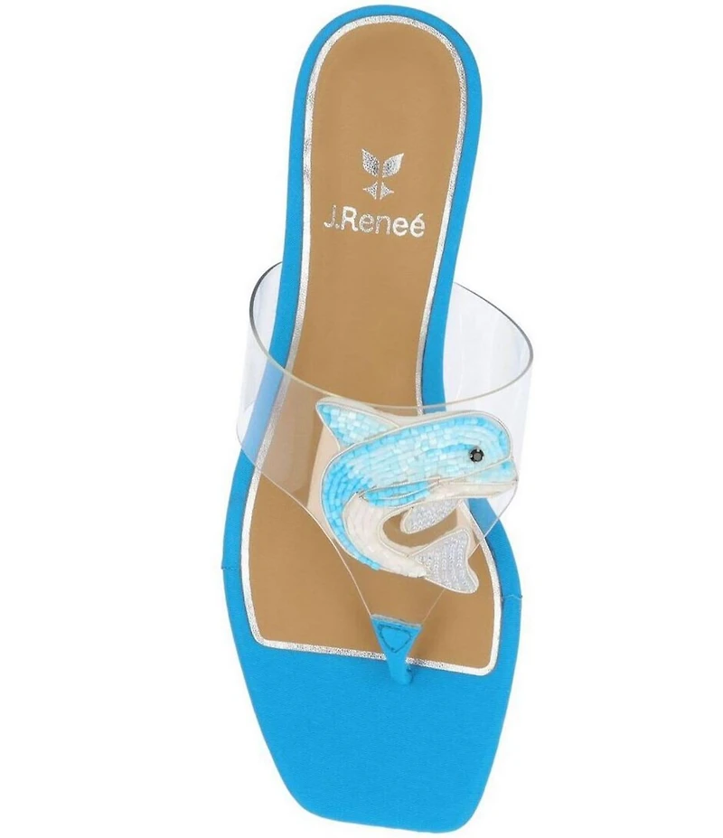 J. Renee Rhinestone Dolphin Clear Vinyl Thong Sandals