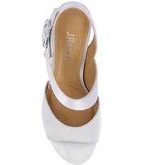 J. Renee Safira Satin Asymmetrical Embellished Ornament Buckle Dress Sandals