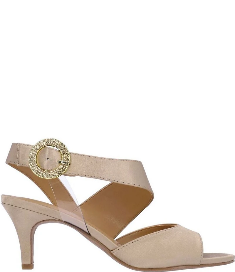 J. Renee Safira Satin Asymmetrical Embellished Ornament Buckle Dress Sandals