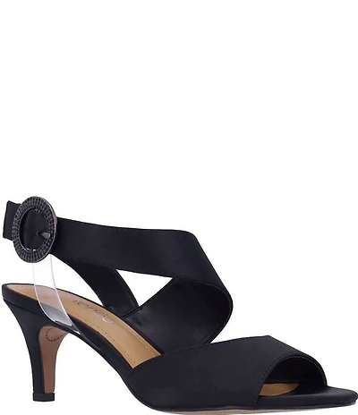 J. Renee Safira Satin Asymmetrical Embellished Buckle Dress Sandals