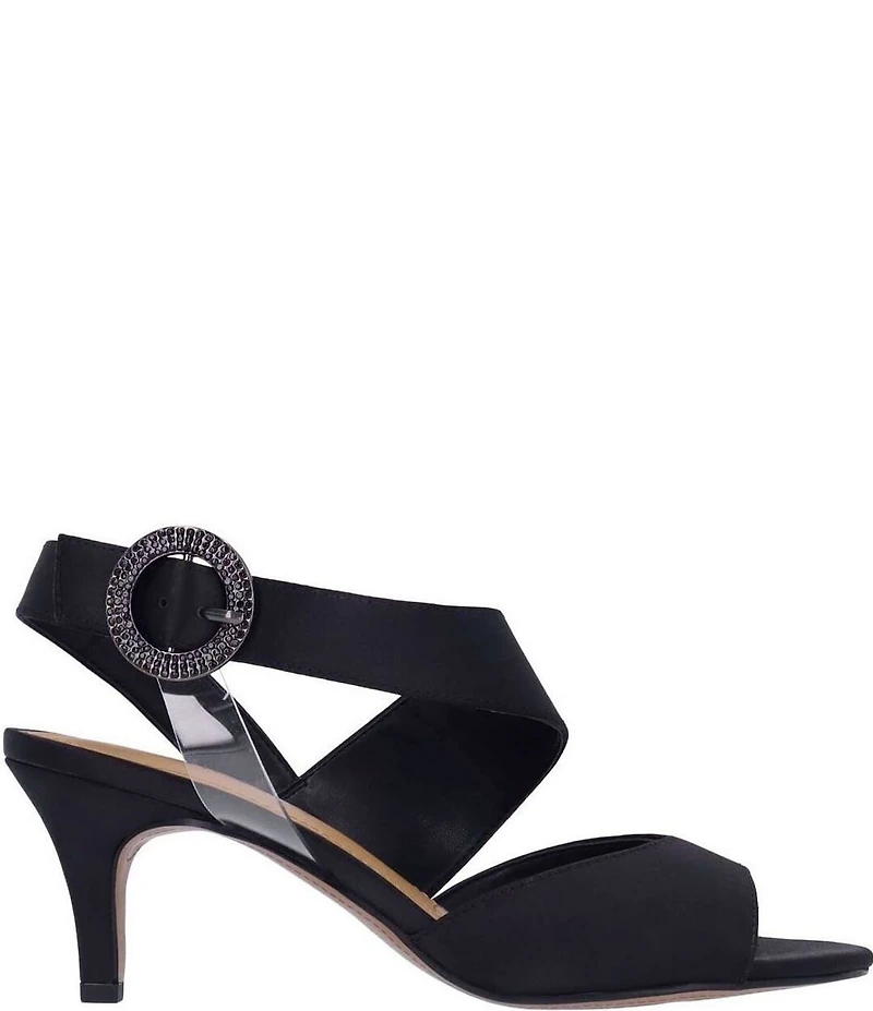 J. Renee Safira Satin Asymmetrical Embellished Ornament Buckle Dress Sandals