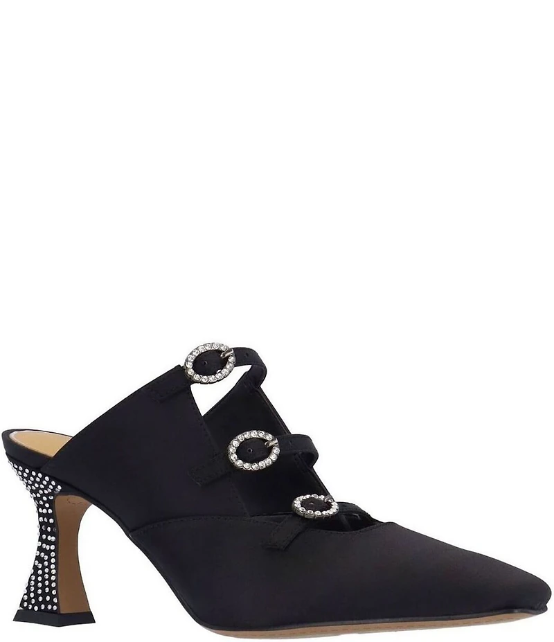 J. Renee Soyer Satin Buckle Ornamented Dress Mules