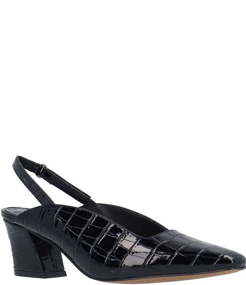 J. Renee Stasia Croco Embossed Patent Sling Back Pumps
