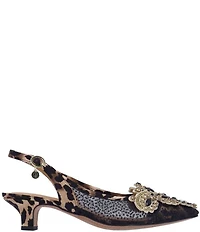 J. Renee Strovanni Leopard Print Mesh Rhinestone Ornament Slingback Pumps