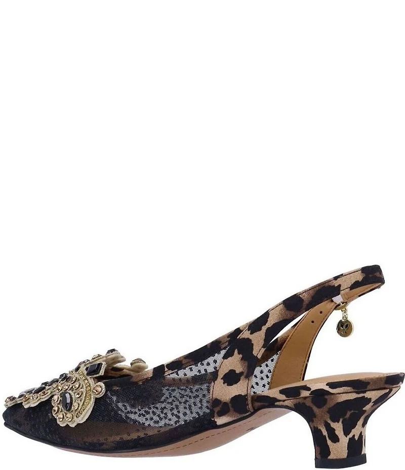 J. Renee Strovanni Leopard Print Mesh Rhinestone Ornament Slingback Pumps