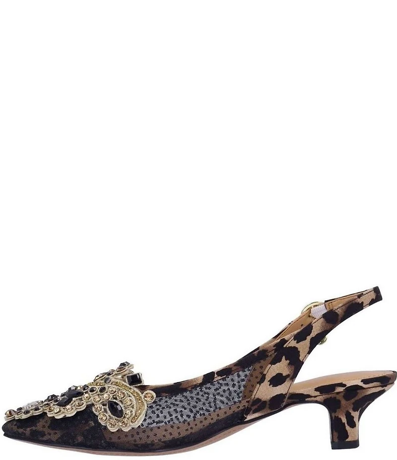 J. Renee Strovanni Leopard Print Mesh Rhinestone Ornament Slingback Pumps