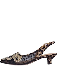 J. Renee Strovanni Leopard Print Mesh Rhinestone Ornament Slingback Pumps