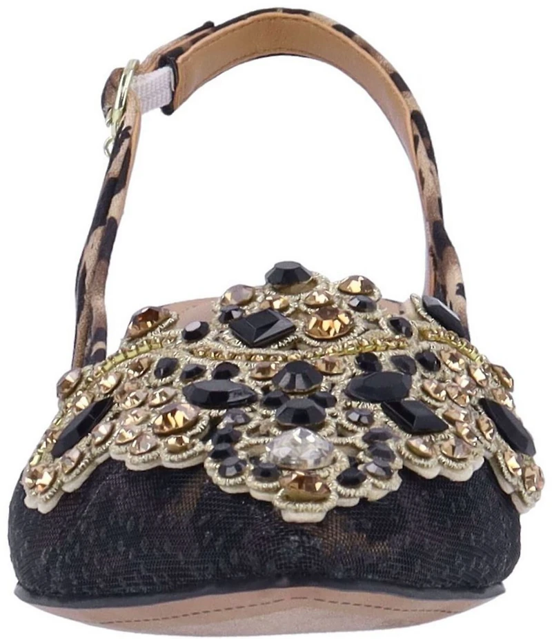 J. Renee Strovanni Leopard Print Mesh Rhinestone Ornament Slingback Pumps