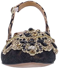 J. Renee Strovanni Leopard Print Mesh Rhinestone Ornament Slingback Pumps