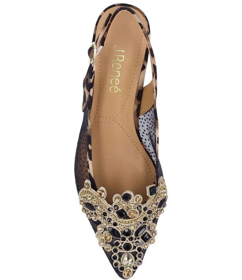 J. Renee Strovanni Leopard Print Mesh Rhinestone Ornament Slingback Pumps