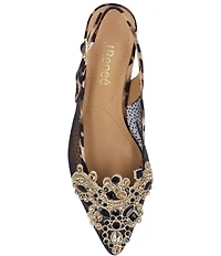 J. Renee Strovanni Leopard Print Mesh Rhinestone Ornament Slingback Pumps