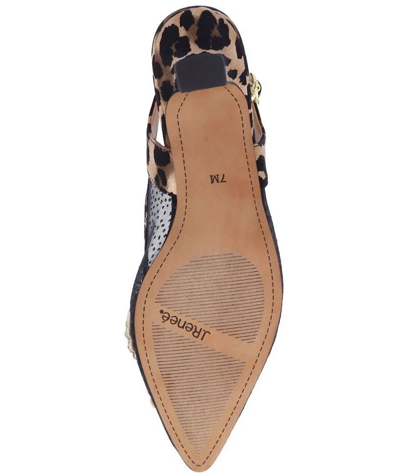 J. Renee Strovanni Leopard Print Mesh Rhinestone Ornament Slingback Pumps