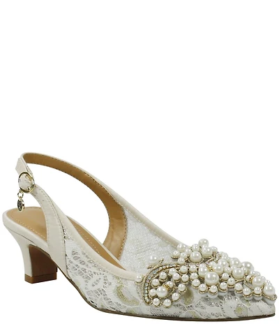 J. Renee Strovanni Lace Detail Pearl Ornament Slingback Pumps