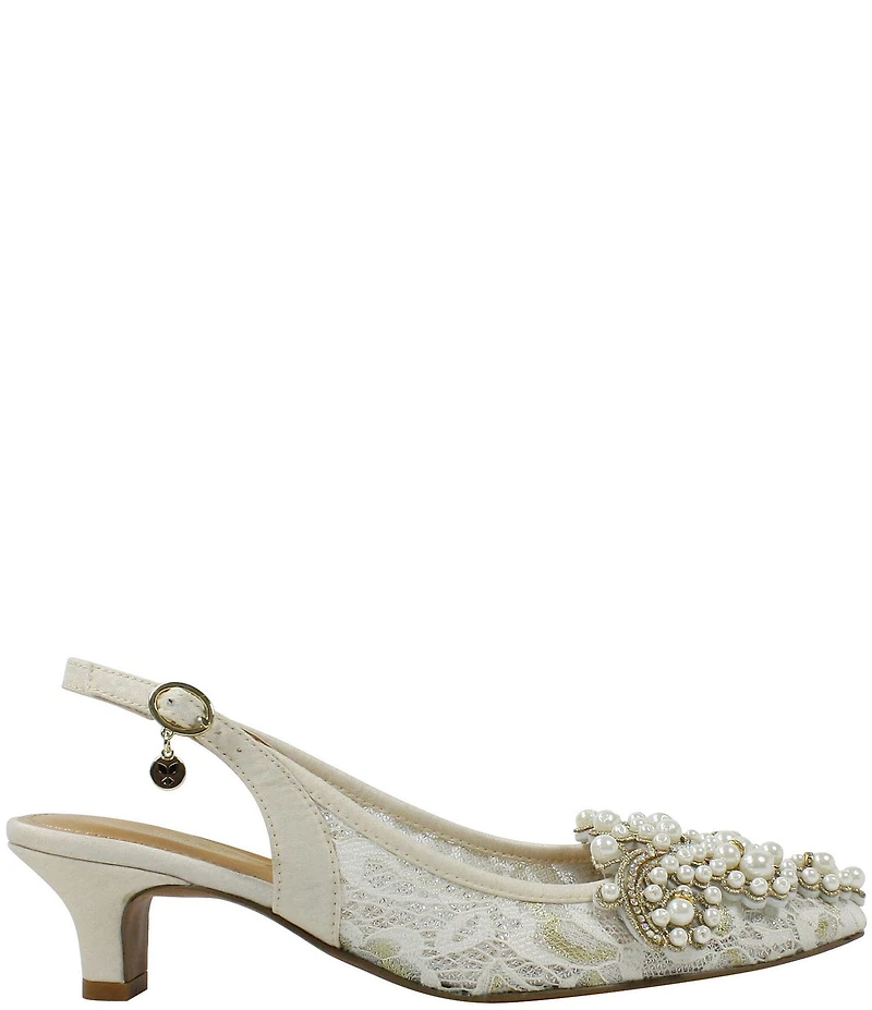 J. Renee Strovanni Lace Detail Pearl Ornament Slingback Pumps